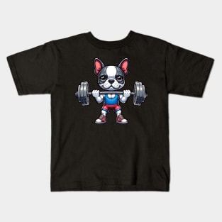 Boston Terrier Weightlifting Kids T-Shirt